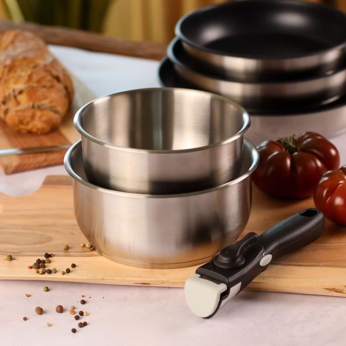 Batterie de cuisine - Induction - MENASTYL - 7930018 - Inox - 6 pieces - Poignée amovible - Gris