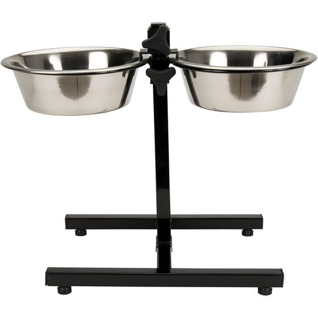 Accessoire repas chien - TYROL - Support + 2 Bols Inox - 25 cm - 2,8 L - Réglable en hauteur