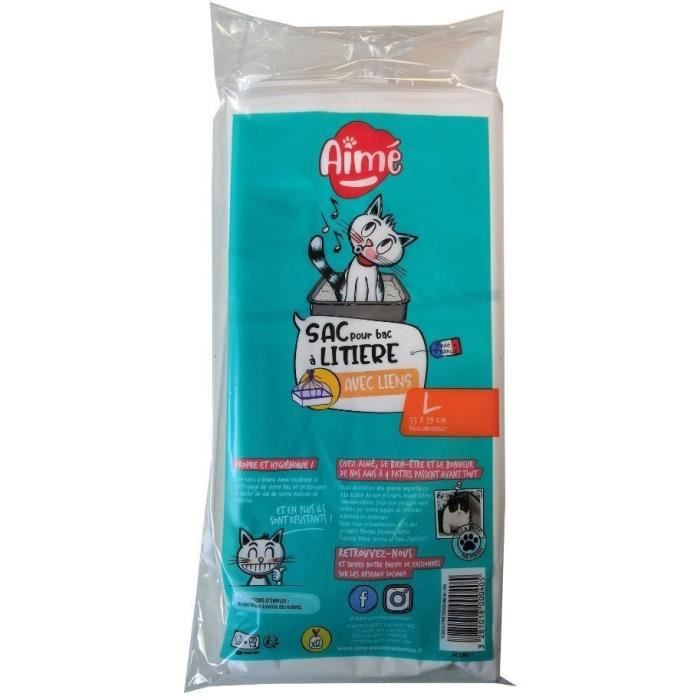 Sacs litiere - AIMÉ - x12 Format Universel 55x39 cm, pour Bac a Litiere avec Poignées Refermables