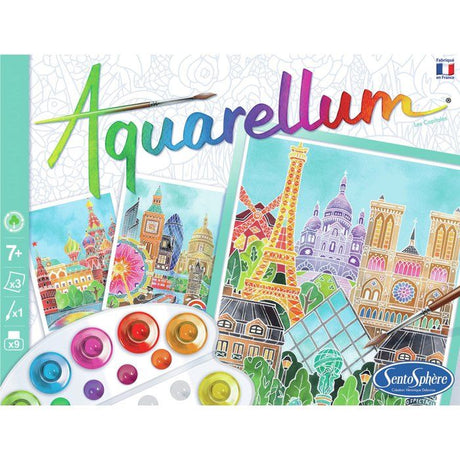 Peinture aquerelle - SENTOSPHERE - Aquarellum - Capitales - 9 couleurs - 3 tableaux - Sertissage sur papier Vélin - Des 7 ans