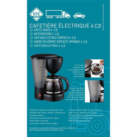 Cafetiere 12V - HTC EQUIPEMENTS- 5/6 tasses - Puissance 170W