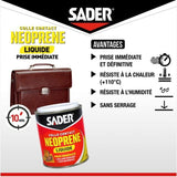 Colle contact néoprene liquide extra forte - SADER - Tous matériaux - Prise immédiate - Boîte 750 ml