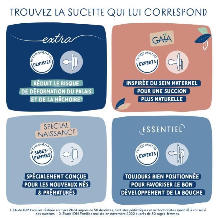 Duo sucettes caoutchouc - DODIE - GAIA - Ronde - 6/36 mois - Sous le soleil