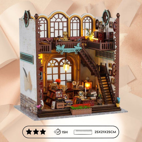 Book Nook - Kit DIY a construire Maquette 3D Serre Livre - Bibliotheque Creanook - 24 x 17 x 25 cm