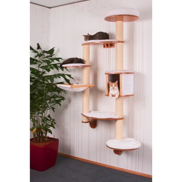 KERBL - Arbre a chats mural DOLOMIT XL - 185 cm Blanc  Tronc ř 10cm - Sisal et textile -