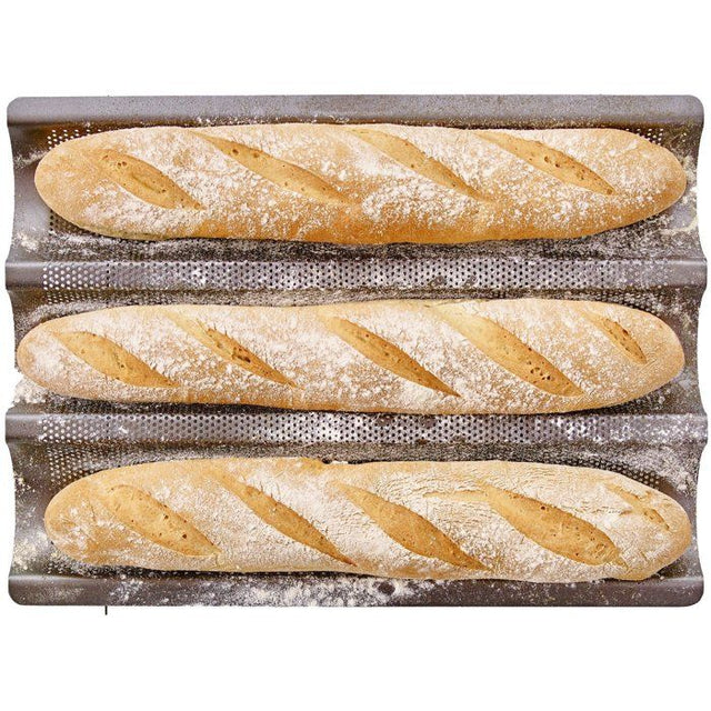 Plaque de cuisson perforée - BIRKMANN - EASY BAKING - Acier carbone - Anti adhésif - Pour 3 baguettes - 39,5 x 29,5 x 4,5 cm