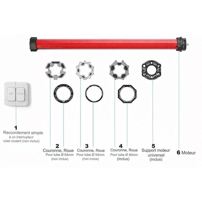 Moteur filaire volet roulant  RM10MS SUPERROLLO - SR20110 - Diametre 40 mm - 10 Nm - Poids max tablier 22 kg