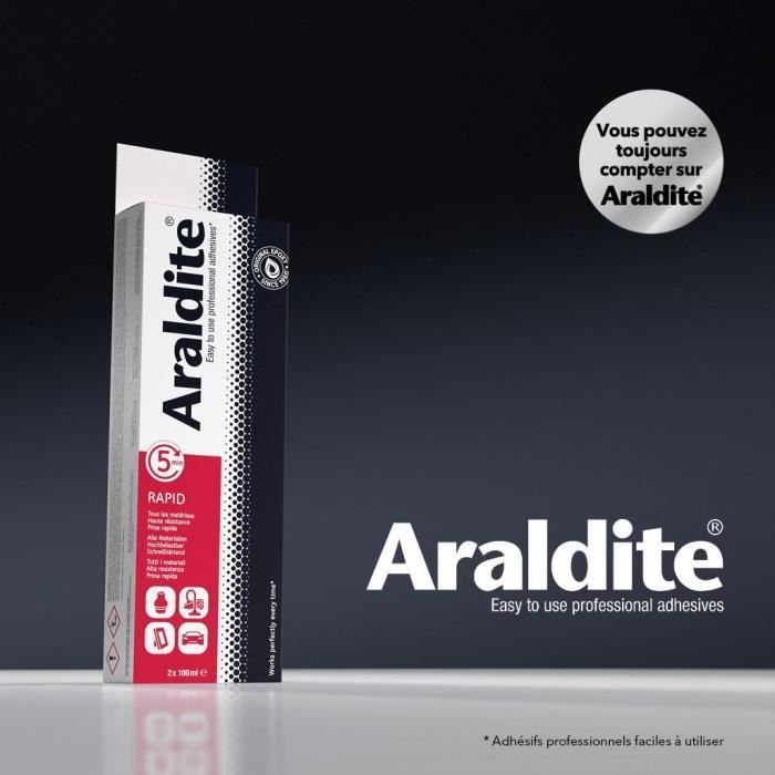 Colle époxy bi-composant - CYANOLIT - Araldite - Raprid rouge - 2 x 100 ml - Prise rapide - Haute résistance - Multi-matériaux