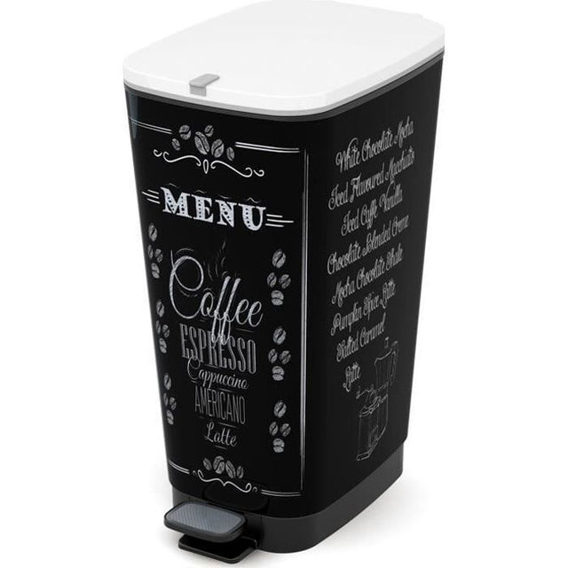 Poubelle a Pédale - Chic Bin Style - 42,5 L - Noir & Motif Coffee - KIS
