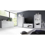 Buffet BASICO 2 Portes 3 Tiroirs Blanc Laqué brillant  - L210xP42xH85,8 cm