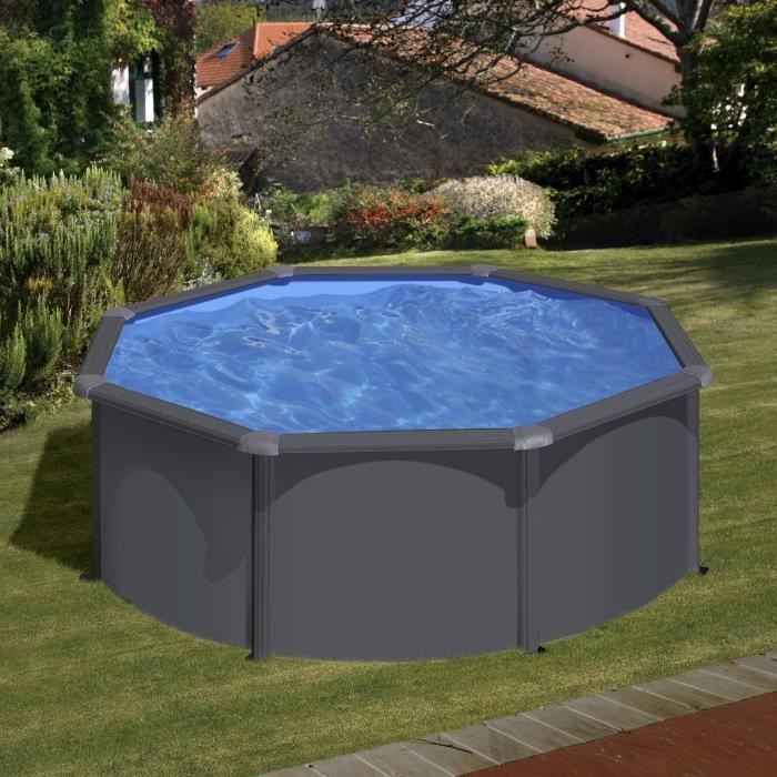 GRE - Kit Piscine hors sol acier ronde grise anthracite - Ø300 x H122 (Livrée avec filtre a sable + échelle)