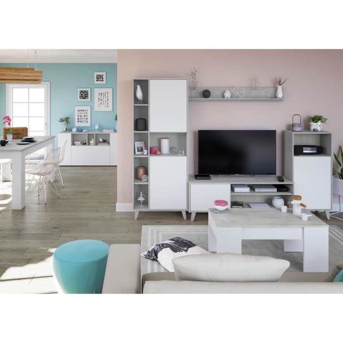 Table a manger extensible - KENDRA - Rectangulaire - Blanc artik et ciment - 4 a 6 personnes - L140/190 x P90 x H78 cm