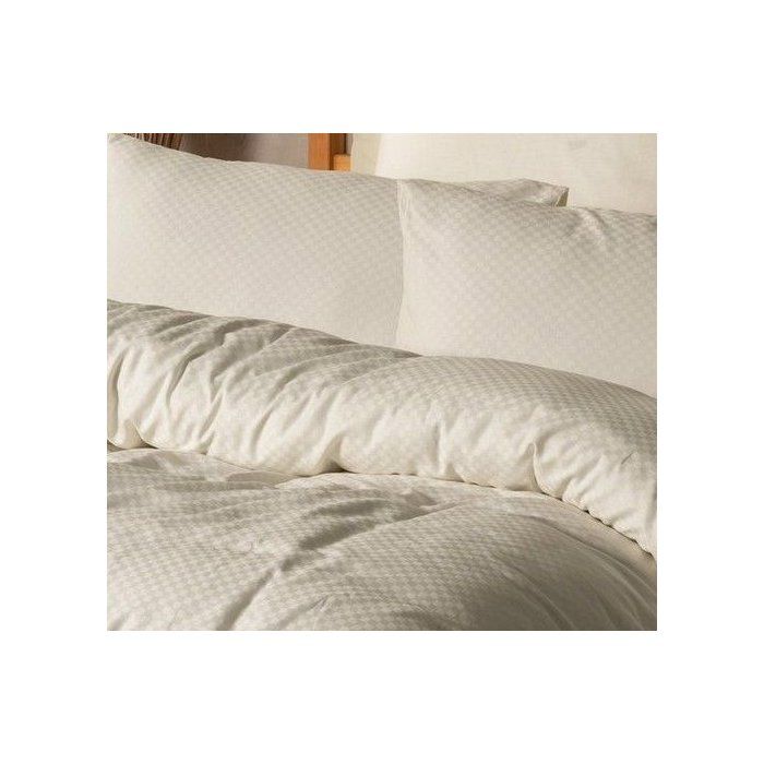 Parure de lit - 1 housse de couette 140 x 200cm + 1 taies d'oreiller 60 x 60 cm - 100% coton renforcé - Imprimé carreaux Creme