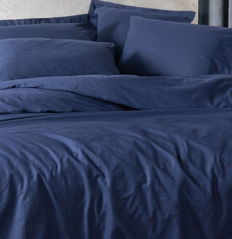Parure de lit - 1 housse de couette 140 x 200cm + 1 taies d'oreiller 60 x 60 cm - 100% coton renforcé - Bleu foncé