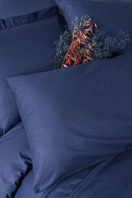 Parure de lit - 1 housse de couette 140 x 200cm + 1 taies d'oreiller 60 x 60 cm - 100% coton renforcé - Bleu foncé