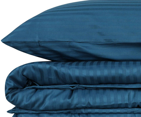 Parure de lit - 1 housse de couette 140 x 200cm + 1 taies d'oreiller 60 x 60 cm - Satin - Imprimé rayures Bleu