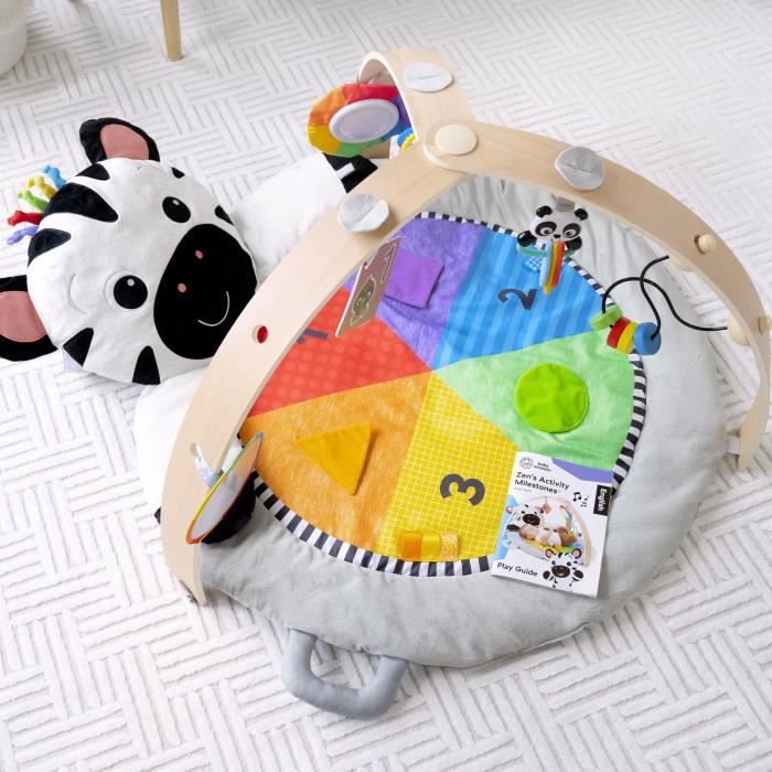 BABY EINSTEIN ZEN LE ZEBRE Tapis d'éveil arche de jeu en bois,  jouets multisensoriels, miroir STEAM, cadeau bébé 0M+
