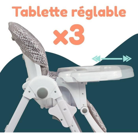 Chaise haute multipositions - BAMBISOL - Inclinable - Jusqu'a 3 ans - Beige / Blanc