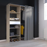 Dressing ARTIC - L143,5 x P48 x H181,9 cm - Décor Chene + rideau - Made in France