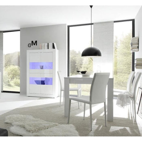 Vitrine - BASICO - 4 portes - Blanc laqué brillant - 101 x 42 x 161 cm