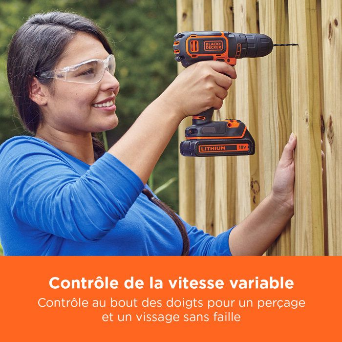 Kit perceuse visseuse sans fil - 18V - BLACK+DECKER - BDCDC18BAFC-QW - 2 batteries - chargeur - coffret + 80 accessoires