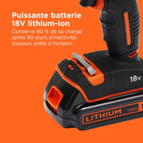 Kit perceuse visseuse sans fil - 18V - BLACK+DECKER - BDCDC18BAFC-QW - 2 batteries - chargeur - coffret + 80 accessoires