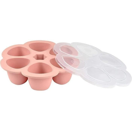 BEABA Multiportions en silicone de qualité premium, résistance thermique, couvercle hermétique, Fabriqué en Italie, 6x90 ml rose