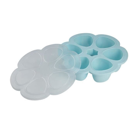 BEABA Multiportions en silicone de qualité premium, résistance thermique, couvercle hermétique, Fabriqué en Italie, 6x150 ml bleu