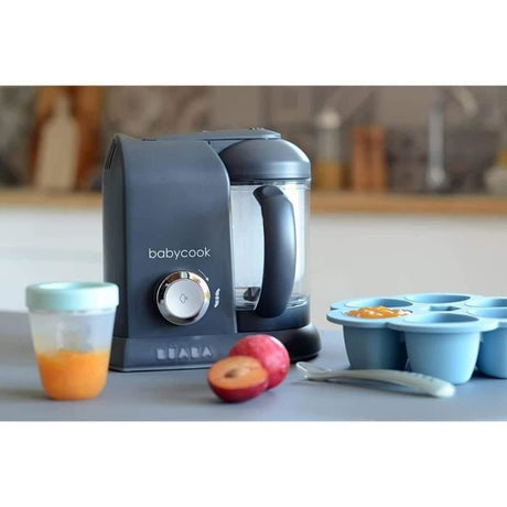 BEABA Multiportions en silicone de qualité premium, résistance thermique, couvercle hermétique, Fabriqué en Italie, 6x90 ml bleu