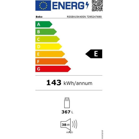 Réfrigérateur monoporte - BEKO - RSSE415K40SN - 367 L - Compartiment 0-3° - Classe E - 171,4x 59,5x 70 - Silver