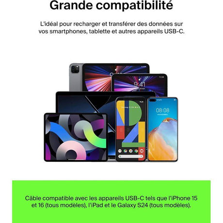 Câble tressé - BELKIN - USB-C vers USB-A - 0,15 m - Noir