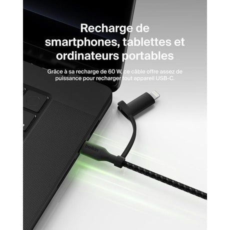 Câble 2-en-1 - BELKIN - USB-C et Lightning - Noir