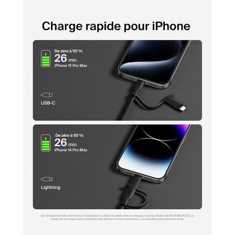Câble 2-en-1 - BELKIN - USB-C et Lightning - Noir