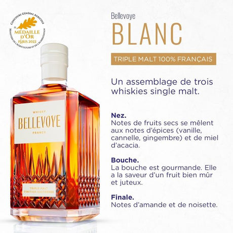 BELLEVOYE - BLANC - Whisky - Triple Malt - Origine : France - 40 % alcool  - bouteille 70 cl