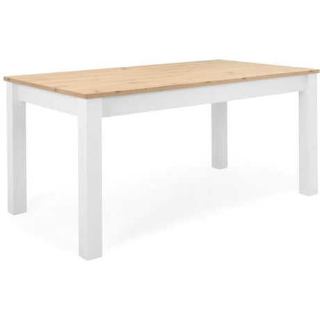 Table a manger extensible BERGEN - Décor chene artisan et blanc - Rallonge 55 cm - Jusqu'a 12 personnes - L 160-215 x P 90 x H 75 cm