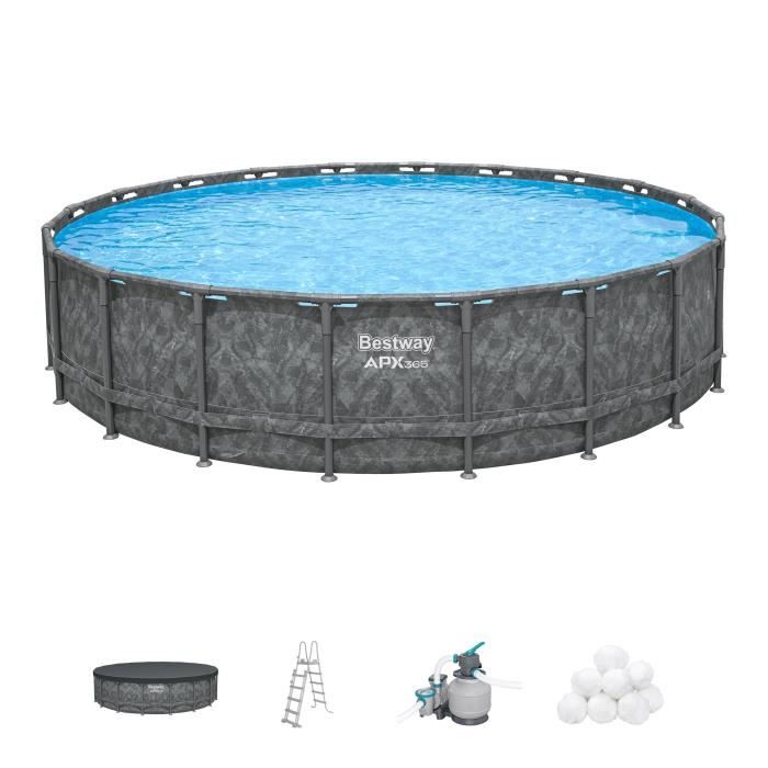 Kit piscine hors sol tubulaire BESTWAY - APX 365™  - 671 x 132 cm - Ronde (Filtre a sable, 500 g polysphere, échelle, bâche)