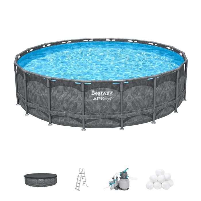 Kit Piscine hors sol tubulaire BESTWAY - APX 365™ - 549 x 132 cm - Ronde (Filtre a sable, 250 g polysphere, échelle, bâche)