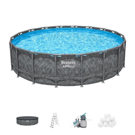 Kit Piscine hors sol tubulaire BESTWAY - APX 365™ - 549 x 132 cm - Ronde (Filtre a sable, 250 g polysphere, échelle, bâche)