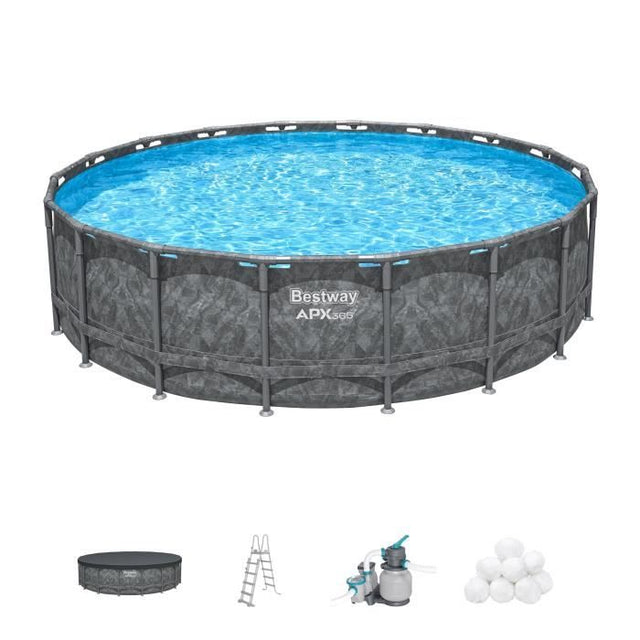 Kit Piscine hors sol tubulaire BESTWAY - APX 365™ - 549 x 132 cm - Ronde (Filtre a sable, 250 g polysphere, échelle, bâche)