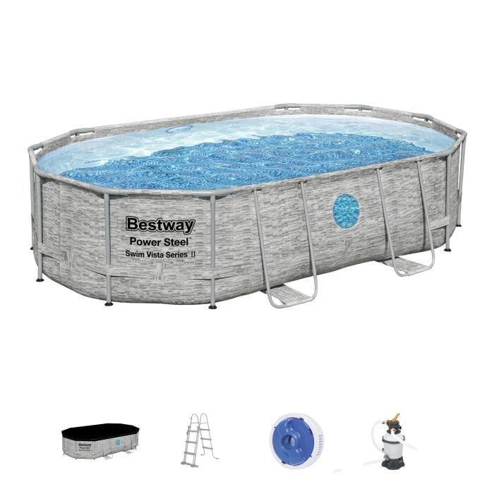Kit Piscine hors sol tubulaire BESTWAY - Steel Pro Max™ - 488 x 305 x 107 cm - Ovale (Filtre a sable, bâche, échelle)