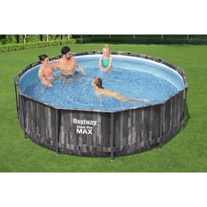 Kit Piscine hors sol tubulaire BESTWAY - Steel Pro Max - 366 x 100 cm - Ronde (filtre a cartouche, échelle, diffuseur)
