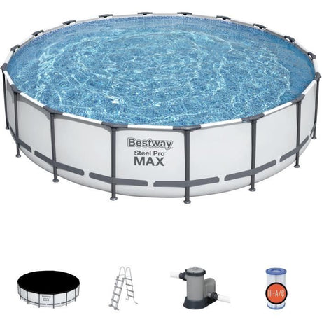 Kit Piscine hors sol tubulaire BESTWAY - Steel Pro Max™ - 549 x 122 cm - Ronde (Avec filtre a cartouche, une bâche et une échelle)
