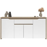 Buffet Bas BETTY - Blanc & Chene - 4 portes, 1 tiroir - 185.3 x 45.8 x 85.5 cm