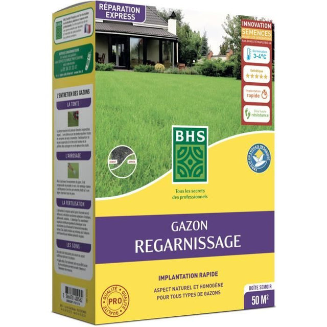 Semence de gazon| Regarnissage Terrain Sec - BHS - 1kg | 50 m˛ | Résistant et durable