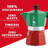 Cafetiere italienne - BIALETTI - Moka Express Italia - Tous feux sauf induction - 3 tasses - 100 ml - Vert / Rouge
