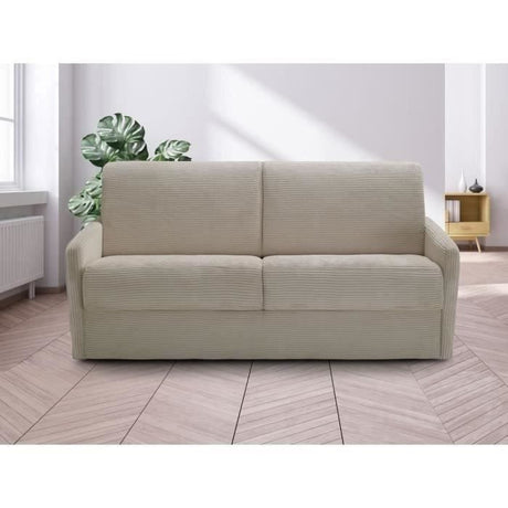 Canapé convertible express - 3 places - LINCOLN - Velours côtelé Beige - 175 x 100 x 87 cm - MONDO