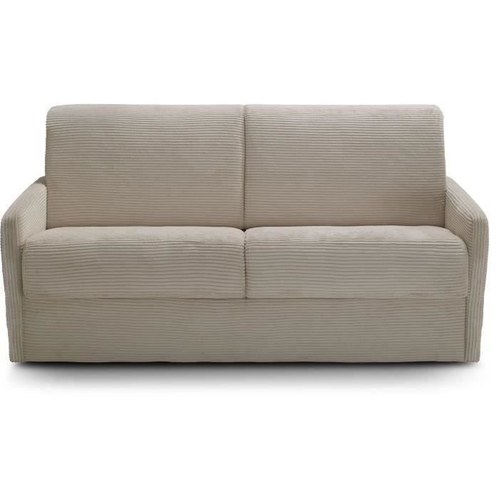 Canapé convertible express - 3 places - LINCOLN - Velours côtelé Beige - 175 x 100 x 87 cm - MONDO