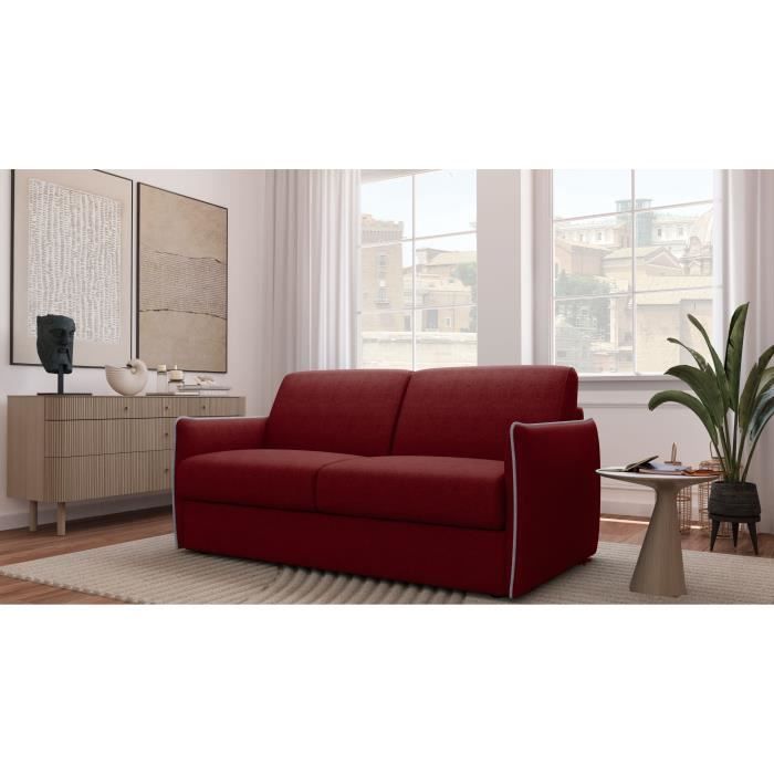 Canapé convertible express - AGATHE - Tissu Rouge - matelas 14cm - 175 x 100 x 87 cm