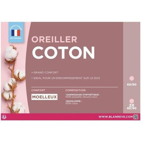 Lot de 2 Oreillers Coton - BLANREVE - 60 x 60 cm - Blanc