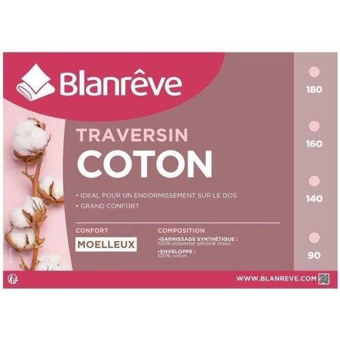 Traversin Coton - BLANREVE -180 cm - Blanc